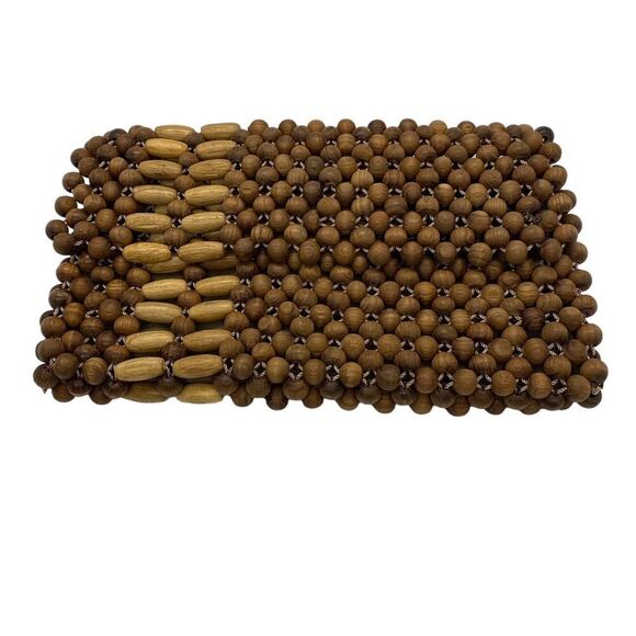 Vintage Wooden Beaded Clutch Small Fold Over Bag Purse Boho Bohemian Style - Picture 1 of 11
